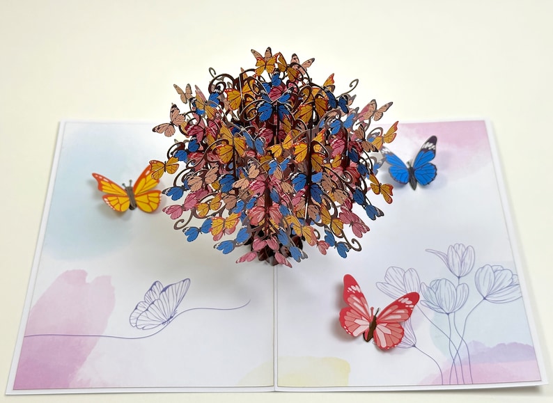 3D Butterfly Tree Pop Up Card Butterflies Pop Up Birthday Card Flower PopUp Card Wedding Gifts Butterfly Birthday Card Gifts for Mom Bild 10