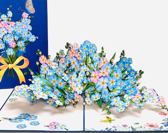 Forget Me Not With Butterfly - Pop Up True Love Card - 3D Blue Flower Birthday Card - Friendship Card - Thinking of You Card - Get Well Card