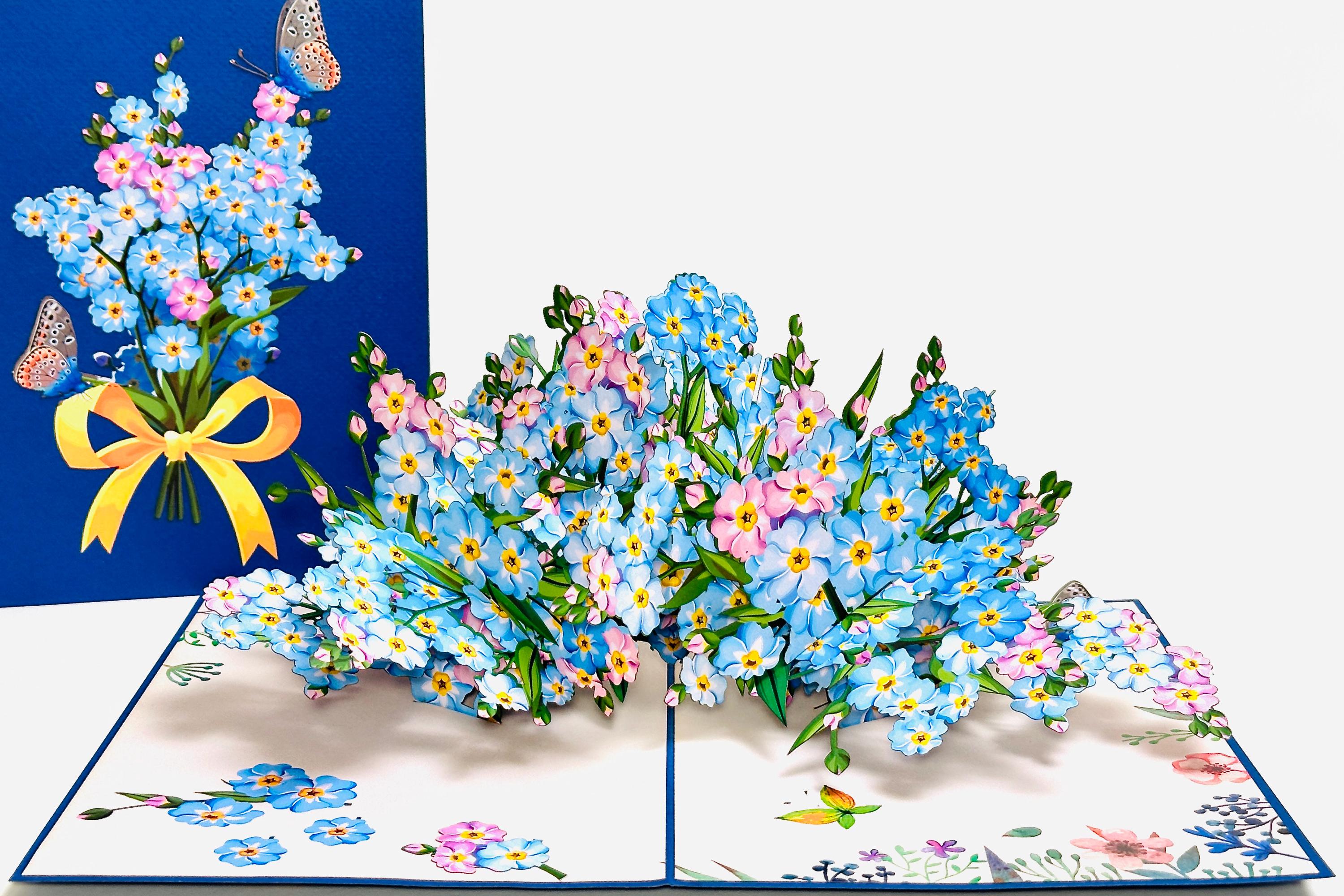 Forget Me Not With Butterfly - Pop Up True Love Card - 3D Blue Flower Birthday Card - Friendship Card - Thinking of You Card - Get Well Card
