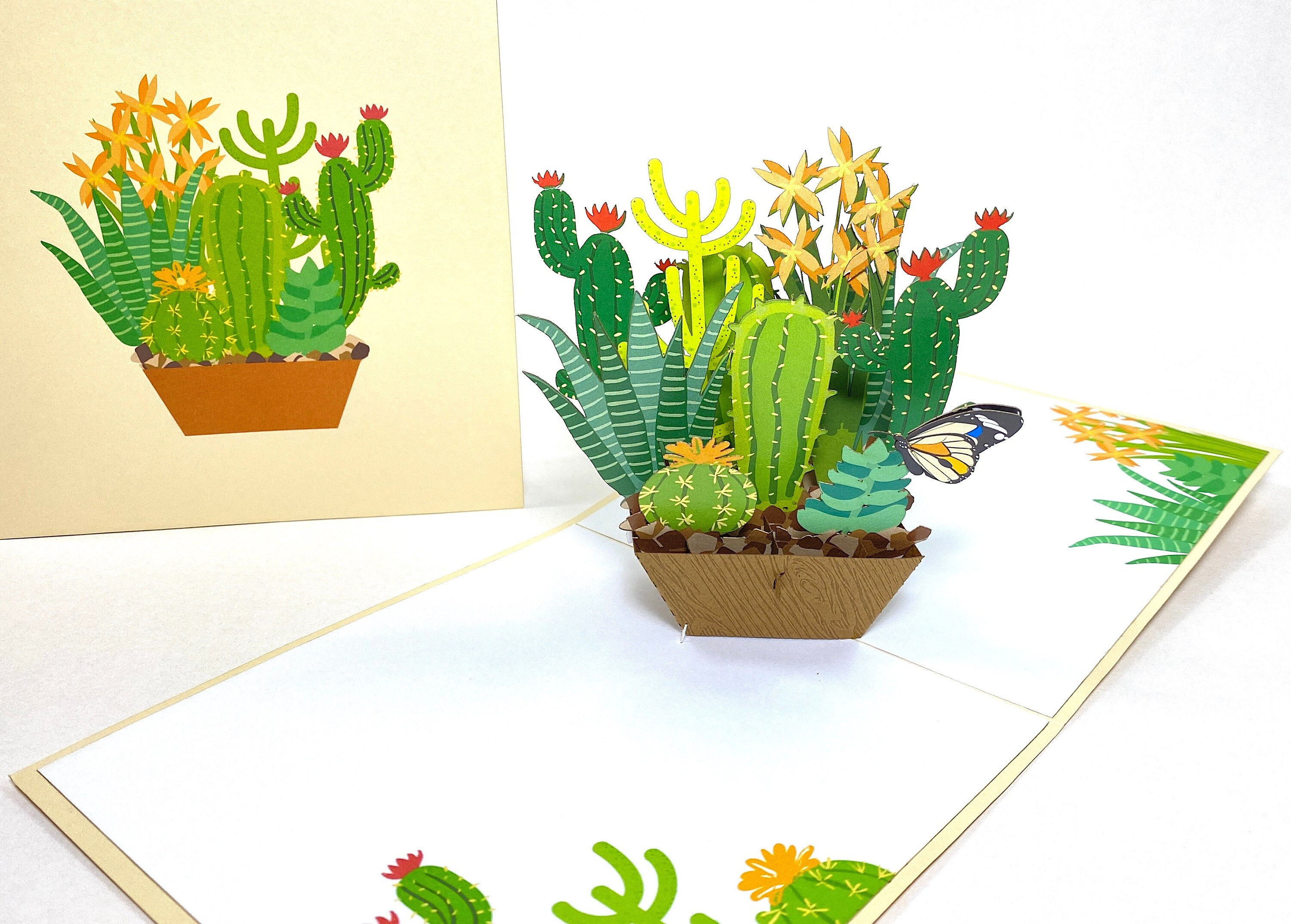 Cactus Flowers - 3D Pop Up Cactus Birthday Card - Cactus Get Well Card - Father’s Day Card - Cactus Good Luck Card - Encouragement Card