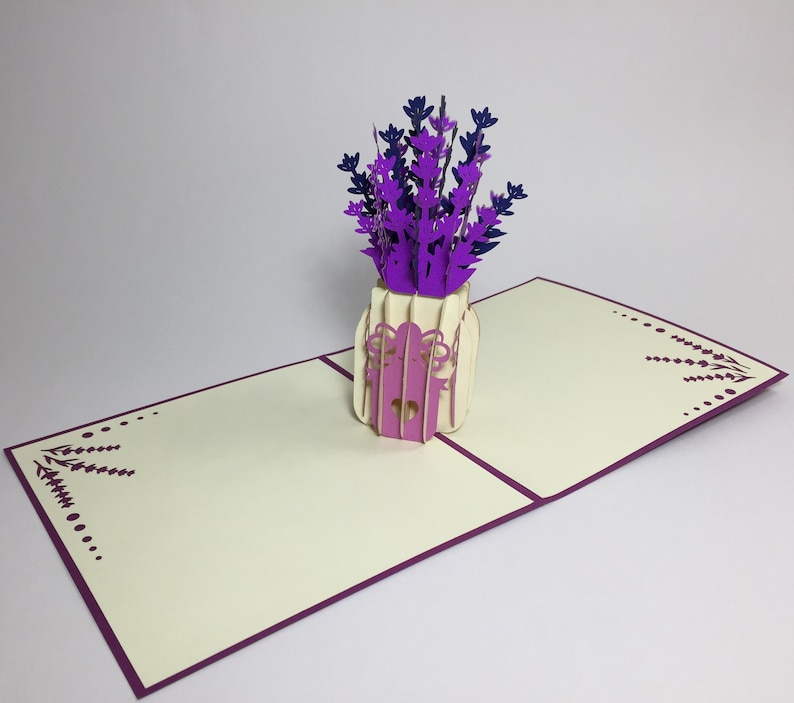 3D Pop Up Flower Birthday Card Mother/'s Day Card Lavender Flowers Mom Birthday Card Flower Good Luck Card Floral Thank You Card