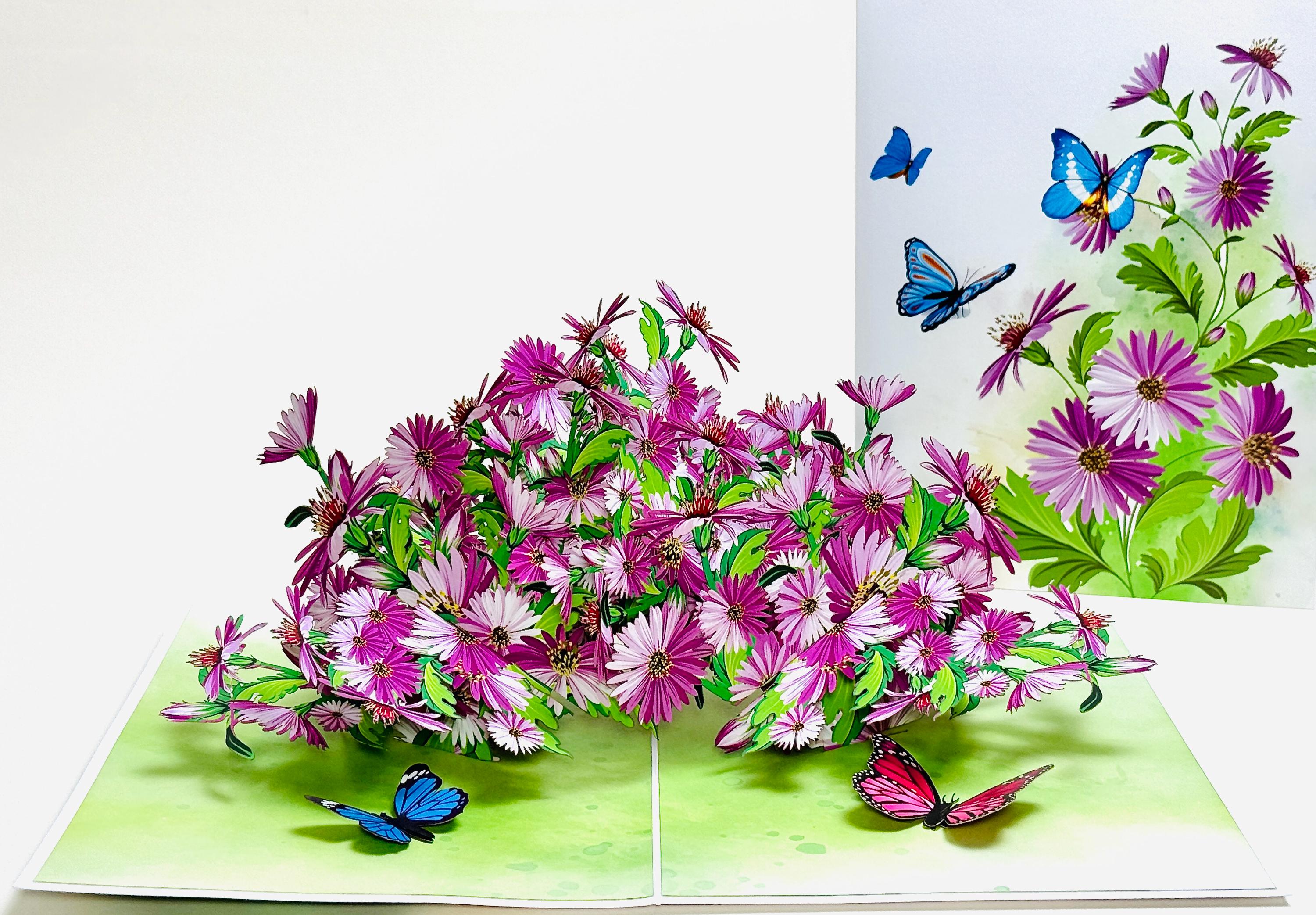 Purple Daisies with Butterflies Pop Up Card -3D Flower Birthday Card -Mother’s Day Card -Floral Thank You Card -Gifts for mom -Get Well Card