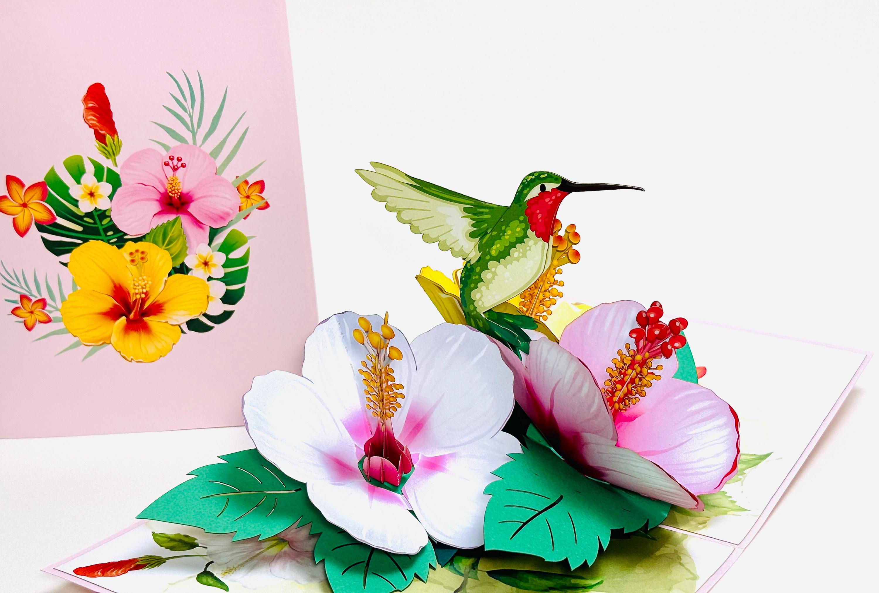 3D Hummingbird with Flowers - Pop Up Mother’s Day Card - Hummingbird Birthday Card - Thank You Popup Card - Birthday Card - Wedding Cards