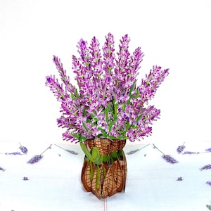 Lavender Flowers - 3D Pop Up Flower Birthday Card - Mother&#39;s Day Card - Mom Birthday Card - Floral Thank You Card - Flower Good Luck Card