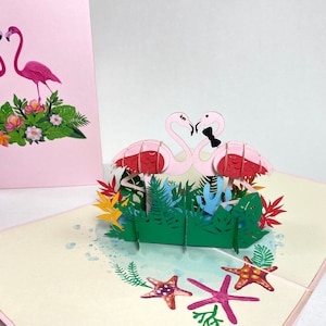 Flamingo Couple Pop Up Love Card - Pop Up Flamingo Valentine&#39;s Day Card- Pop Up Anniversary Card - Wedding Card - Proposal - Engagement Card
