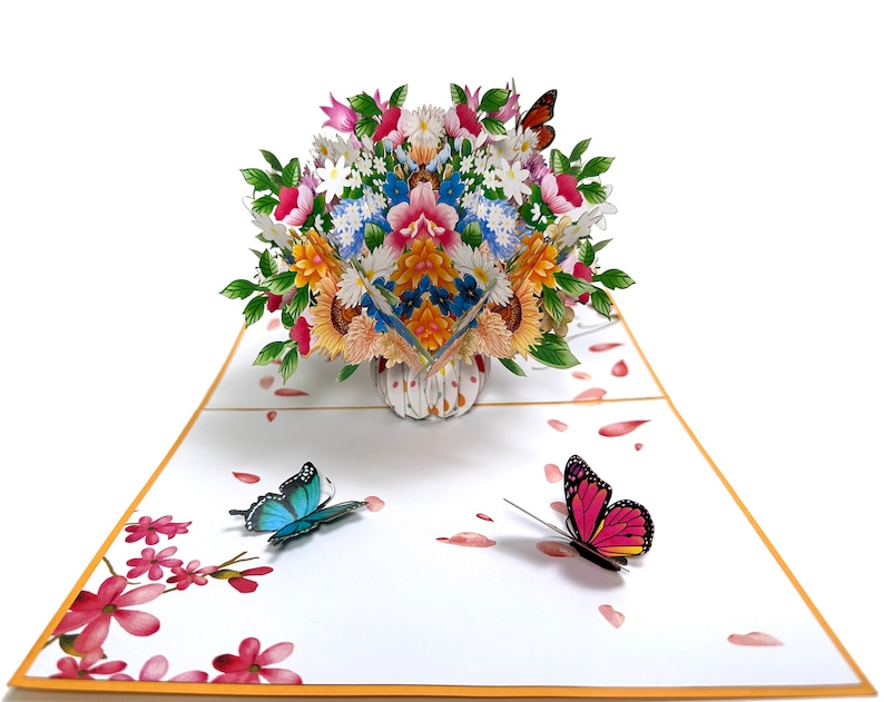 3D Flower Vase With Butterflies - Pop up Mother Day Card - Butterfly ...