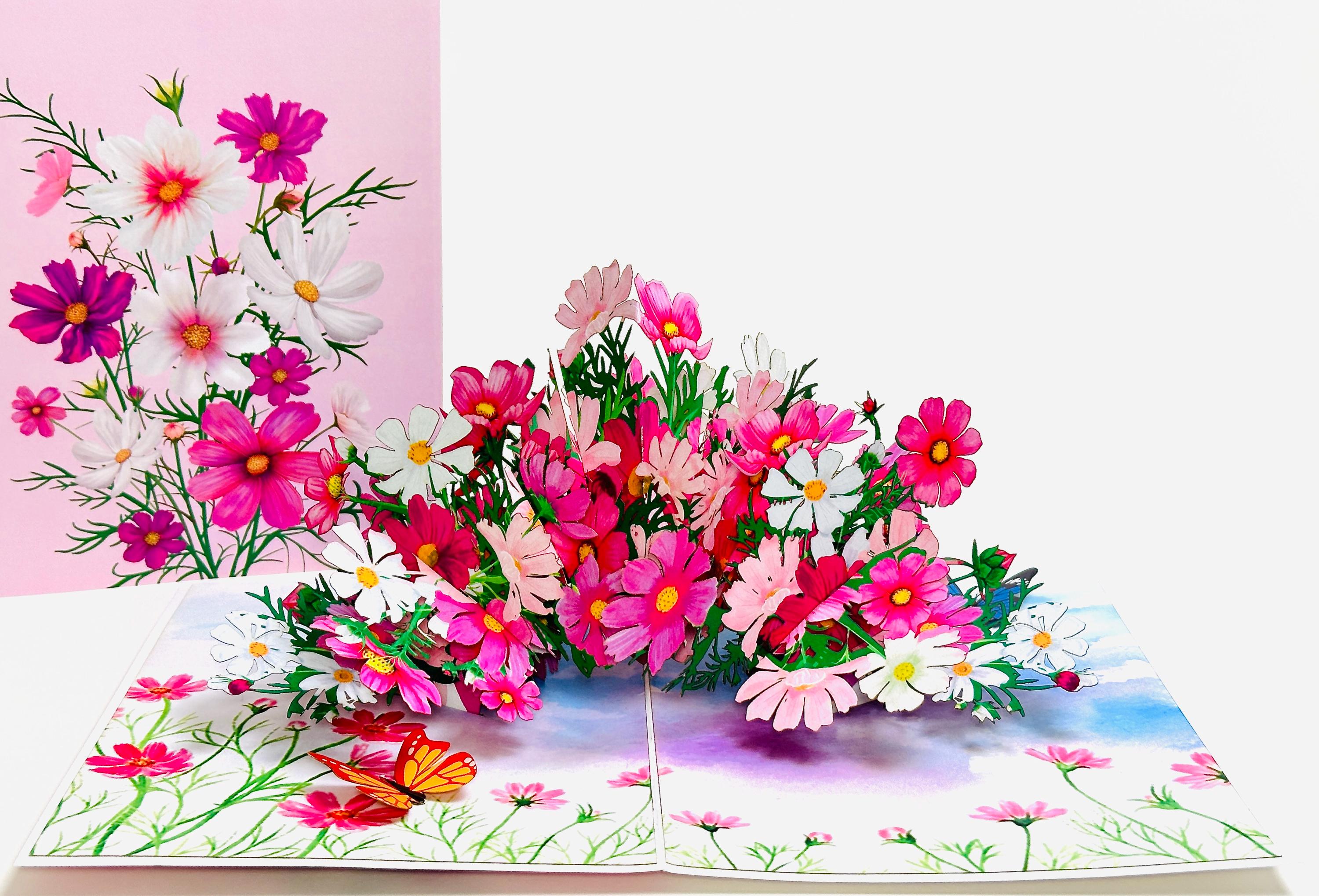 Cosmos With Butterfly - Pop Up Mother’s Love Card - October Birth Flower Card - Pink Floral Card Card - Thinking of You Card - Get Well Card