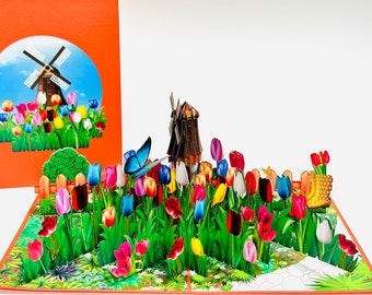 Colorful Tulip Garden - Pop Up Mother's Day Card- 3D Flower Birthday Card - Valentines Pop Up Card -Tulips Get Well Card - Good Luck Card