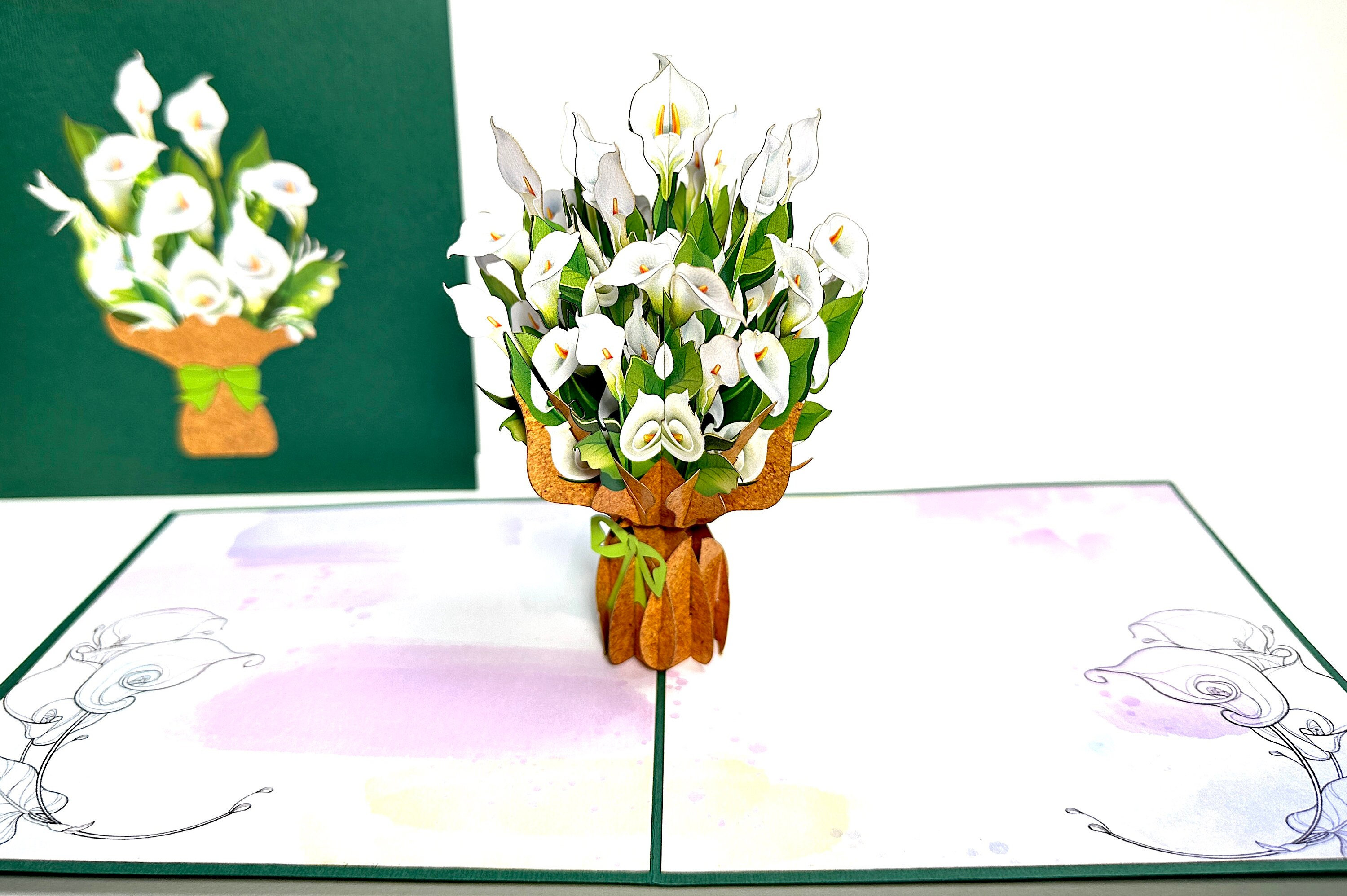 White Calla Lilies - Mother’s Day Card - 3D Pop Up Lily Flower Bouquet Card - Thank You Pop Up Card- Get Well Card - Good Luck Card