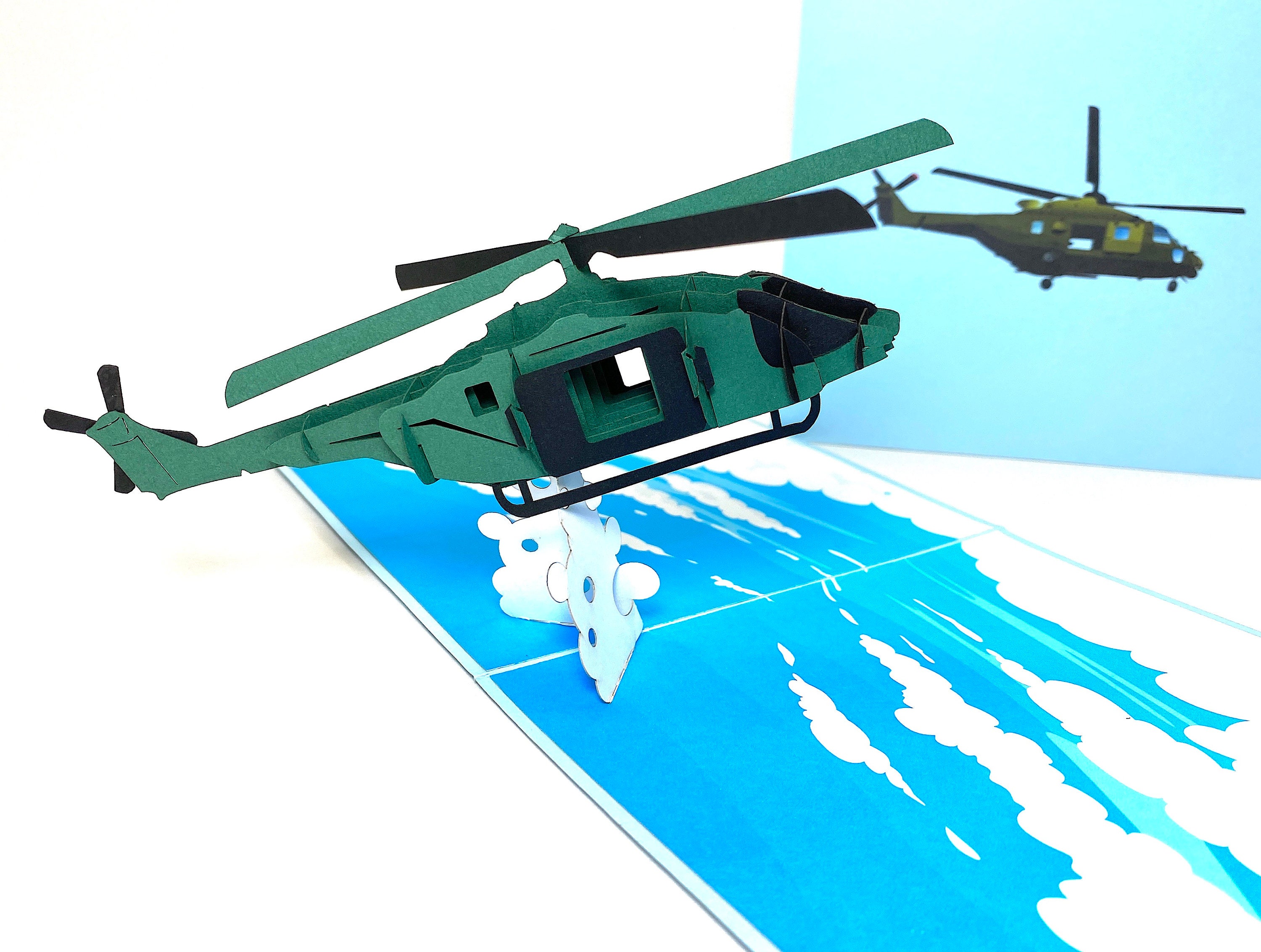 3D Helicopter Birthday Pop Up Card - Father’s Day Card - Pilot’s Birthday Card - Gifts for Dad - Safe Trip Card - Pop Up Farewell Card