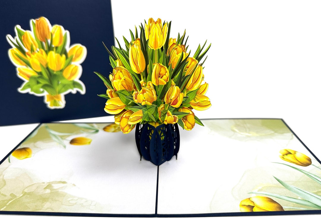 Yellow Tulips / Pop up Tulips Birthday Card 3D Pop up Flower Birthday