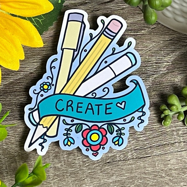 Artist Create Drawing Die Cut Sticker | Pencil Micron Pen Copic Marker journal sticker | Floral artist gift