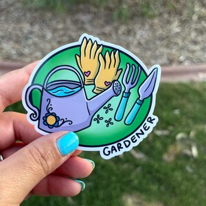 Gardener Green Thumb decal | Gardening Laptop, Water Bottle, Journal Sticker | Gardener Gift | watering can garden gloves tools sticker