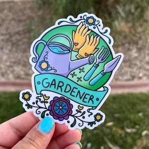 Gardener Green Thumb decal | Gardening Laptop, Water Bottle, Journal Sticker | Gardener Gift | Floral Art Design Glossy Vinyl Sticker