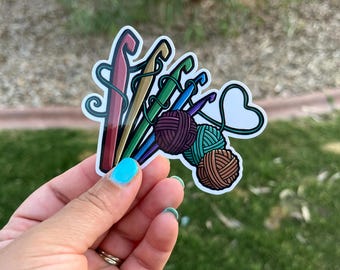 Crochet Sticker | Yarn Hooks Laptop Decal, Water Bottle Vinyl Art