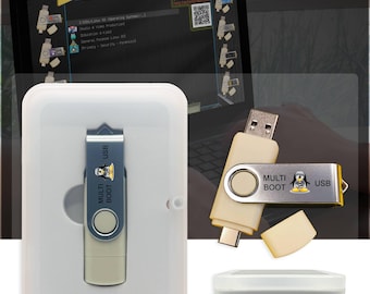 Linux 8-in-1 Multi-Boot USB OS Collection Set for PC, Ubuntu, Fedora, Tails, Kubuntu, Elementary, 32GB
