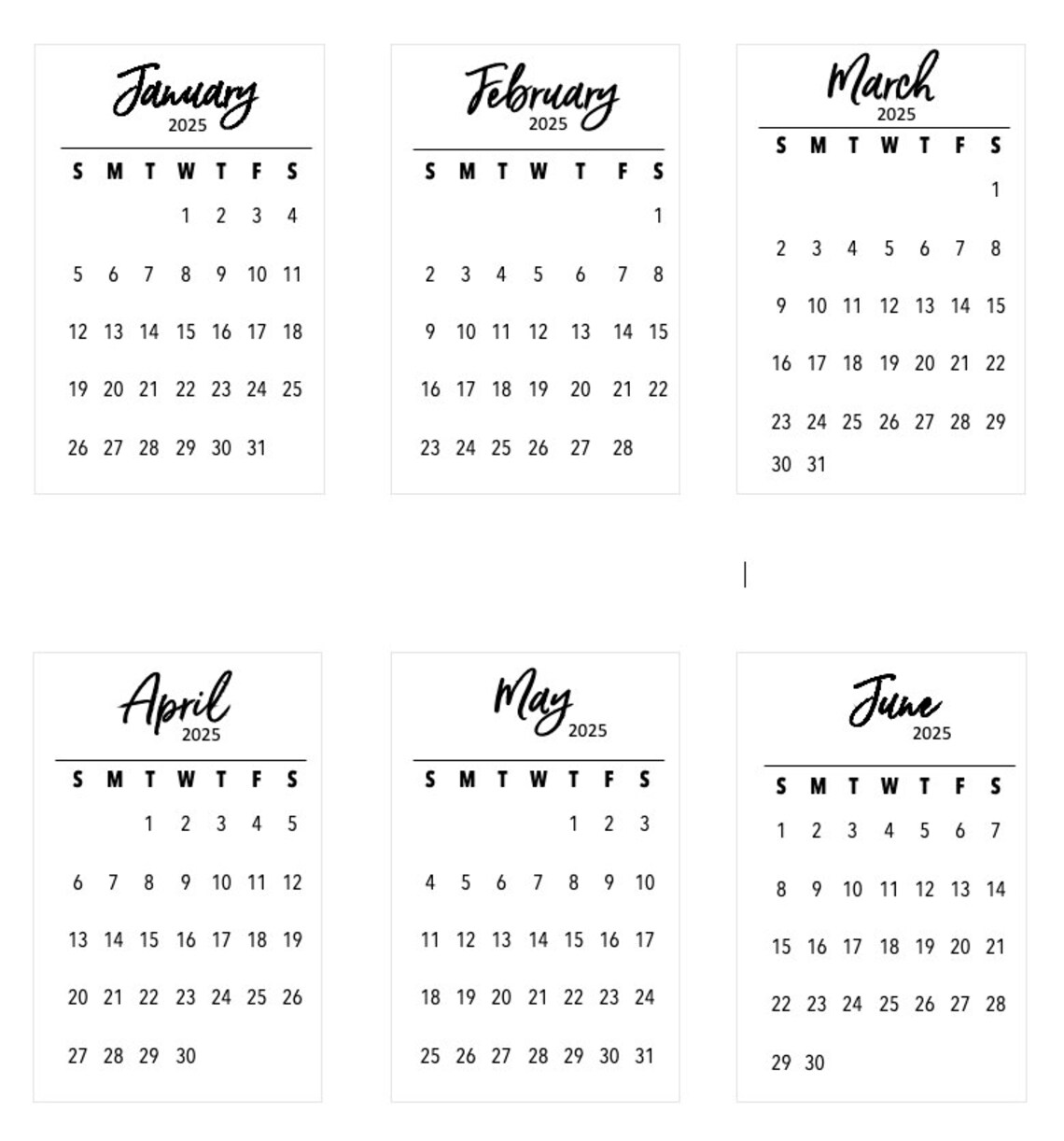 Printable PDF Mini 2025 Calendar Pages Etsy