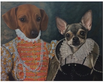 Custom Royal Pet Portrait: Hand Painted Renaissance Dog Oil Painting