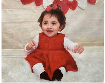 Hand-Painted Baby Portrait: Custom Oil Painting from Photo