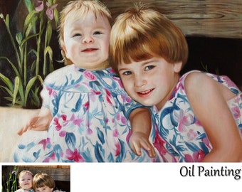 Hand-Painted Custom Oil Portrait: Children & Family from Photo