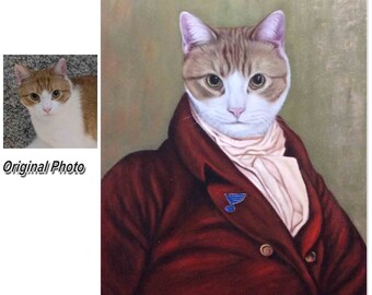 Custom Royal Cat Portrait: Hand Painted Renaissance Pet Oil Painting
