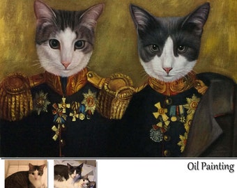 Custom Hand Painted Royal Cat Portrait: Renaissance Pet Oil Painting