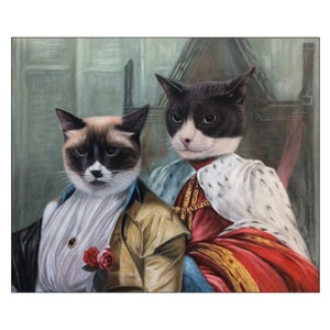 Custom Hand Painted Royal Cat Portrait: Renaissance Pet Oil Painting