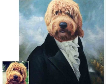 Custom Royal Pet Portrait: Hand-Painted Renaissance Dog Oil Painting
