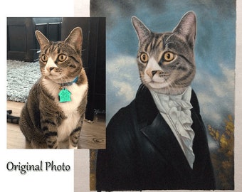 Custom Royal Cat Portrait, Renaissance Cat Painting, Pet Lovers Gift,Pet Loss Gift， Pet Memorial Portrait,  Wall art，Painting Floater Framed