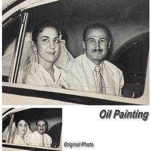 Vintage Wedding Custom Oil Painting from Old Photo, Commission Black and White Art Wedding Portrait Painting ，Wedding Gift
