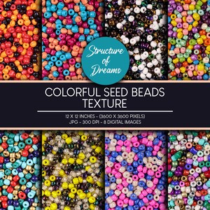 Textura de cuentas de semillas coloridas - Juego de papel digital - Imprimible - Descarga instantánea - Paquete de texturas - Conjunto de texturas - Textura colorida