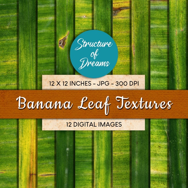 Banana Leaf Textures - Digital paper set - Nature textures  for planners, invitations, Stickers - Printable - Instant Download