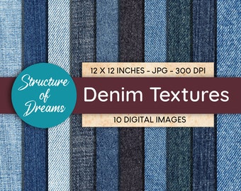 May include: Ten digital images of denim textures in various shades of blue, black, and gray. Each image is 12 inches by 12 inches and 300 DPI.