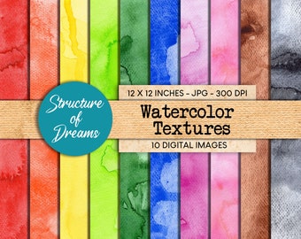 Watercolor Textures - digital paper set - texture paper pack backgrounds - Instant Download