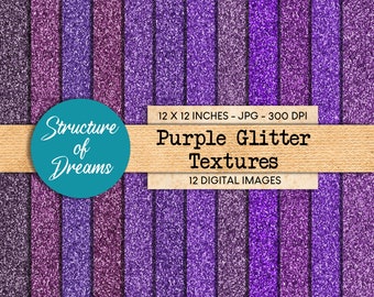 Purple Glitter Textures - digital paper set - glitter background - texture paper pack backgrounds - Instant Download