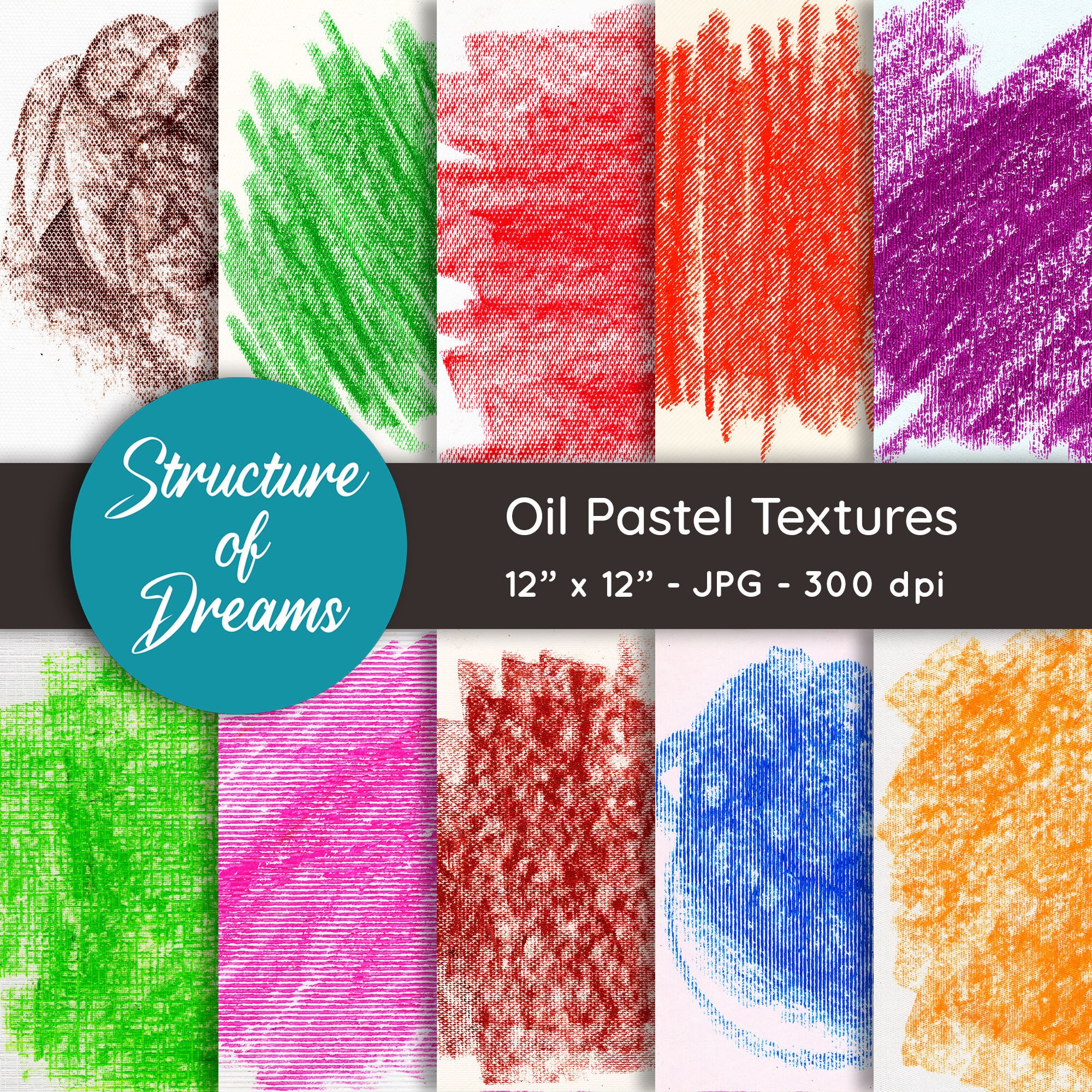 Oil Pastel Textures - Digital Paper Set - Texture Paper Pack ...