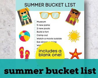 Summer to do list kids printable, kids summer bucket list printable, summer fun checklist, summer activities printable