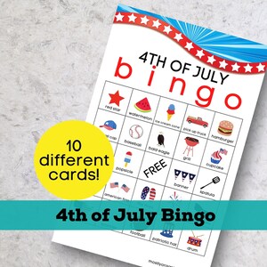 Printable 4th of July Bingo, 4th of July activity, printable summer bingo cards, patriotic bingo, summer bingo for kids