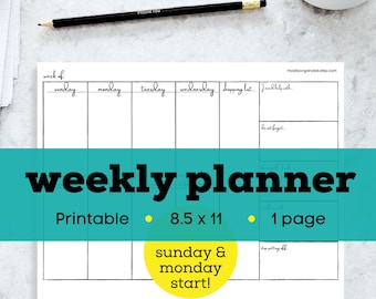 Minimalist planner with hourly, weekly planner pdf, pdf weekly planner, mom's planner printable,  printable weekly planner with hours