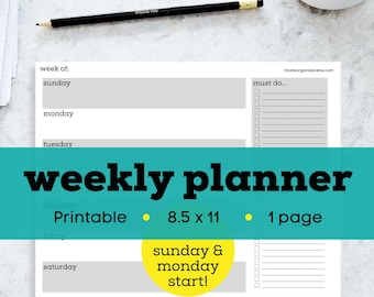 Blank Weekly Planner Printable, Landscape Mom Schedule (Digital Download)