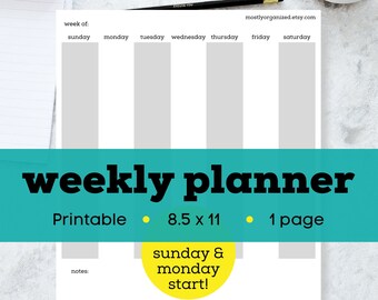 Minimalist weekly planner printable vertical, letter size planner printables 2021, letter size weekly, busy mom planner printable