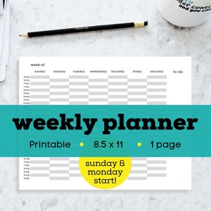 Minimalist planner with hourly, printable weekly planner with hours, weekly planner pdf, pdf weekly planner, mom&#39;s planner printable