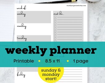 Weekly planner pad printable, blank weekly schedule, minimalist undated weekly planner printable, stay at home mom printables