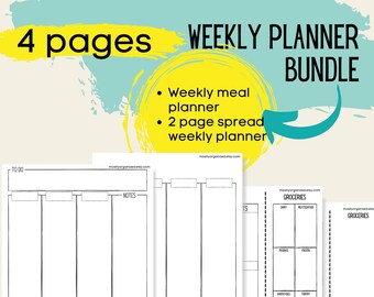 Wöchentlicher Essensplaner Printable, Einkaufsliste, Menüplanung (PDF)
