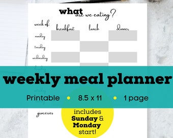 Weekly menu planner printable, weekly dinner menu printable, weekly meal plan shopping list, printable meal plan template, lunch planner