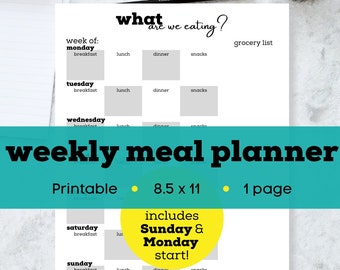 Weekly meal planner printable, weekly meal plan printable, weekly meal planner download, weekly meal planning, weekly meal plan grocery list