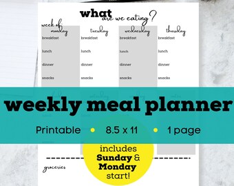 Weekly meal planner download, weekly meal plan grocery list, weekly meal plan shopping list, weekly meal planner printable