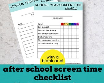 Nach der Schule Bildschirmzeit Checkliste, Kinder Routine Diagramm (Digitaler Download)