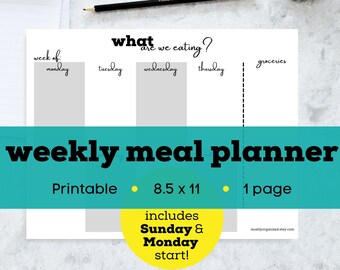 Printable meal plan template, printable meal planner and grocery list, weekly meal planner printable, weekly dinner planner printable