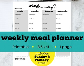 Vertical weekly meal planner printable, vertical meal planner printable, weekly dinner planner printable, weekly menu planner printable